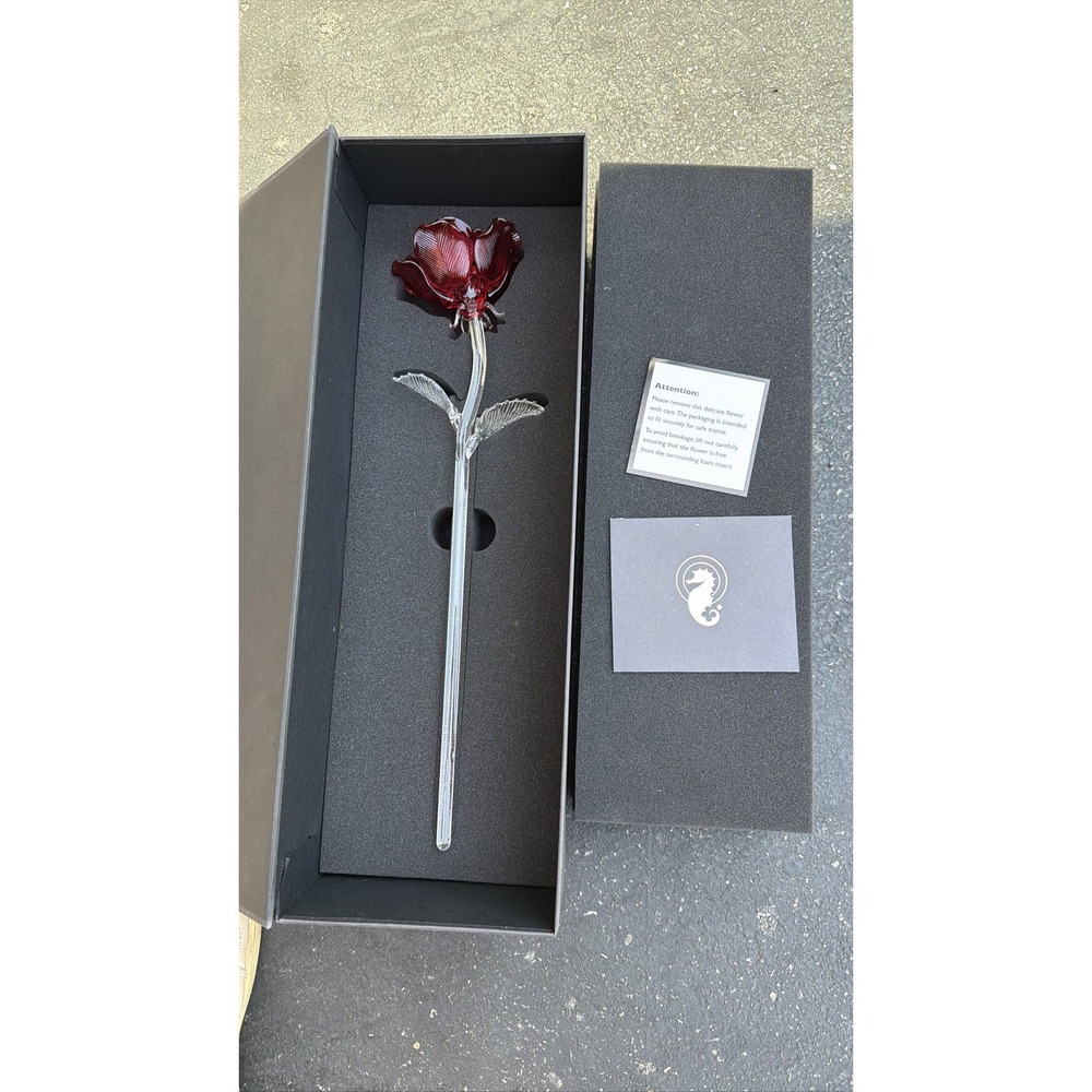 Waterford Crystal Fleurology Red Rose 14.5" Sculpture Flower with Box